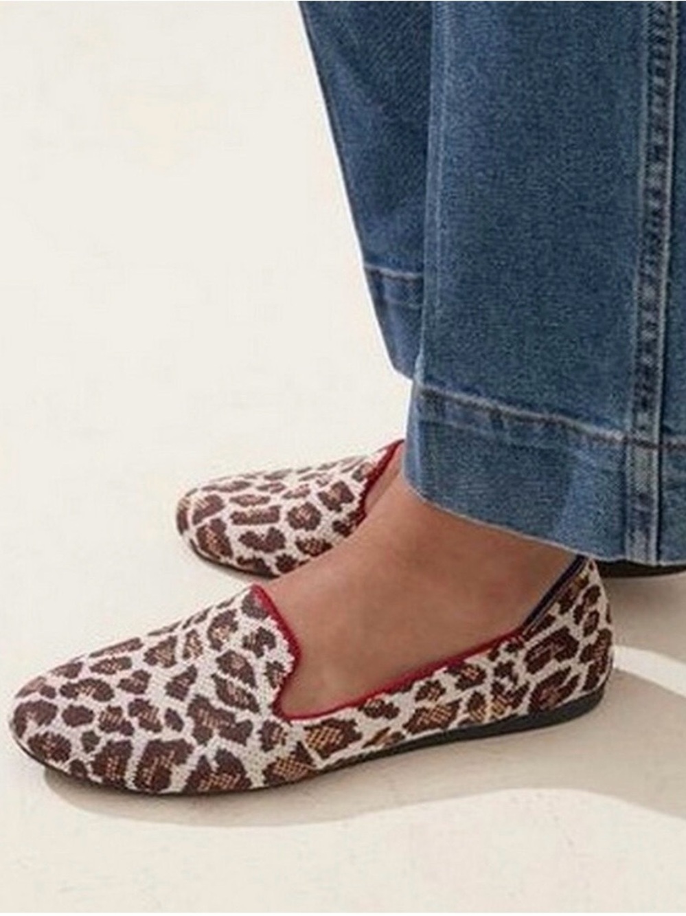 Rothys Leopard-Print Slip-On Flats with Red Trim Sz.7